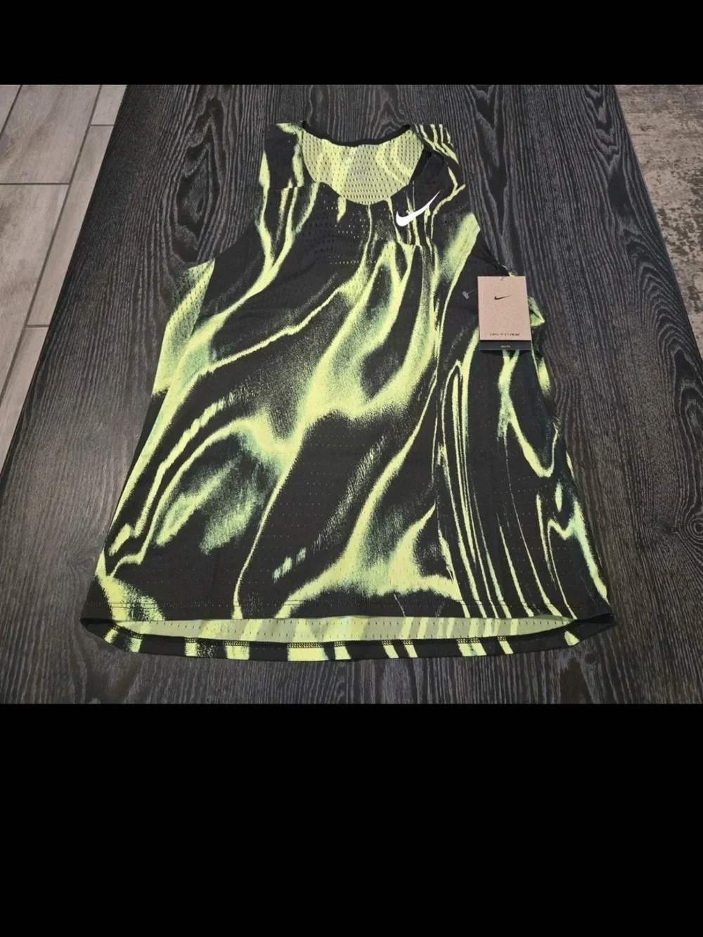 Nike VOLT RUNNING SINGLET SMALL Athletic Tank Top - Black & Neon Yellow